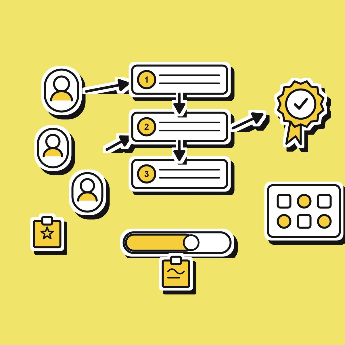 Illustration von Entwicklerinnen und Entwicklern, die einen KI-Tool-Lernpfad bis zur Zertifizierung durchlaufen